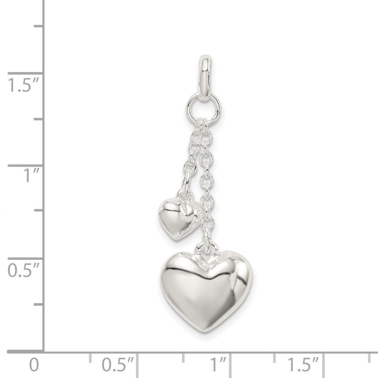 Sterling Silver Heart Dangle Pendant with Polished Double Hearts on Delicate Chains
