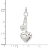Sterling Silver Heart Dangle Pendant with Polished Double Hearts on Delicate Chains