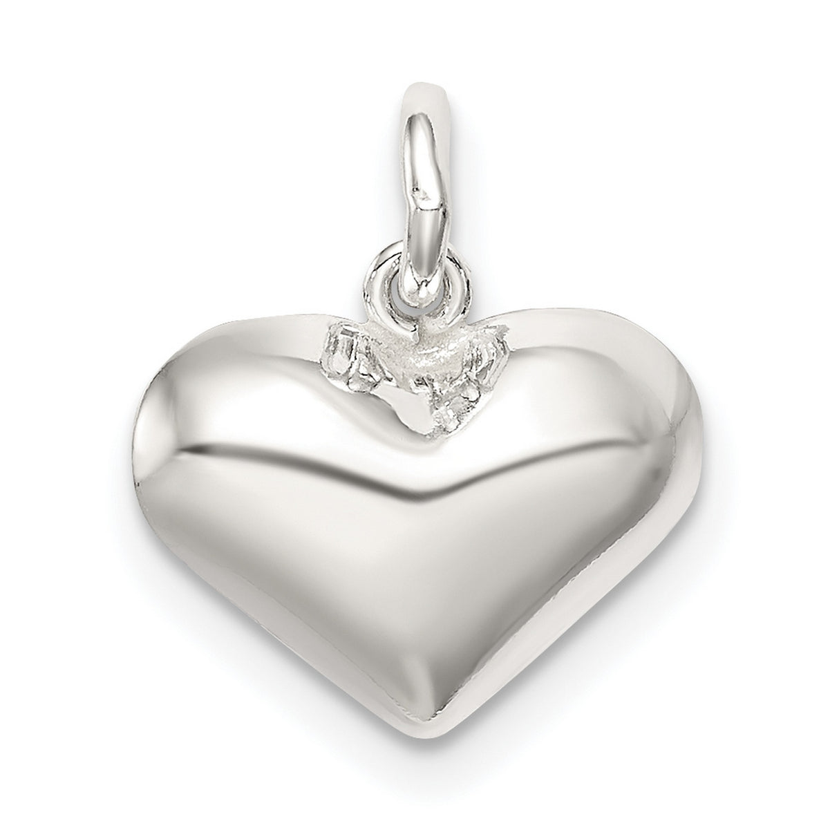Polished Puff Heart Charm Pendant in Real 925 Sterling Silver