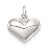 Polished Puff Heart Charm Pendant in Real 925 Sterling Silver