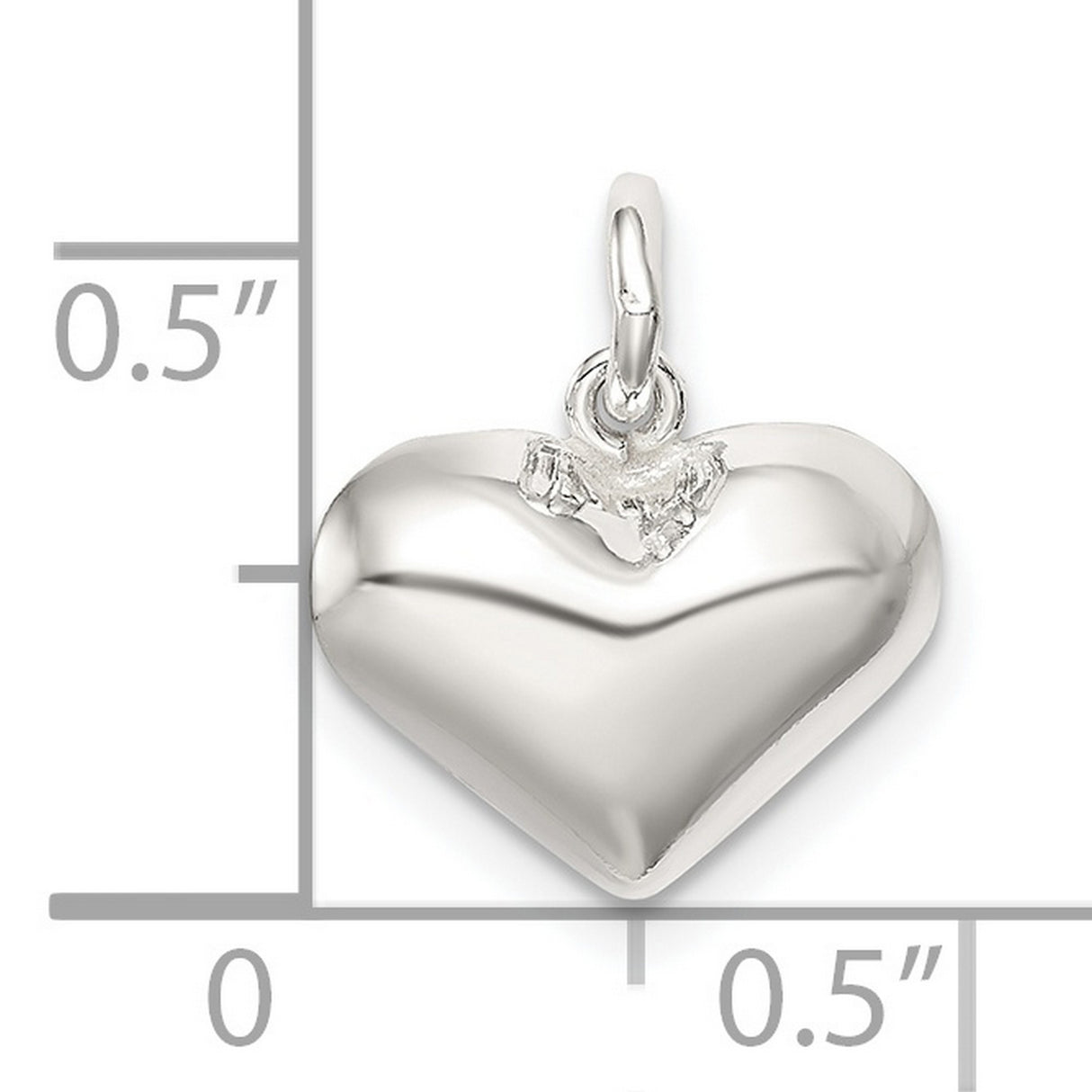 Polished Puff Heart Charm Pendant in Real 925 Sterling Silver