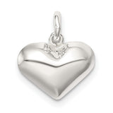 Polished Puff Heart Charm Pendant in Real 925 Sterling Silver