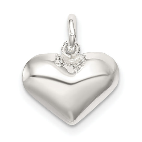 Polished Puff Heart Charm Pendant in Real 925 Sterling Silver