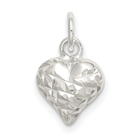 Sterling Silver Heart Charm Pendant with Faceted Puff Design, Romantic Minimalist Jewelry for Women