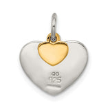 Sterling Silver Heart Pendant with Textured Finish and Gold Plated Love Accent