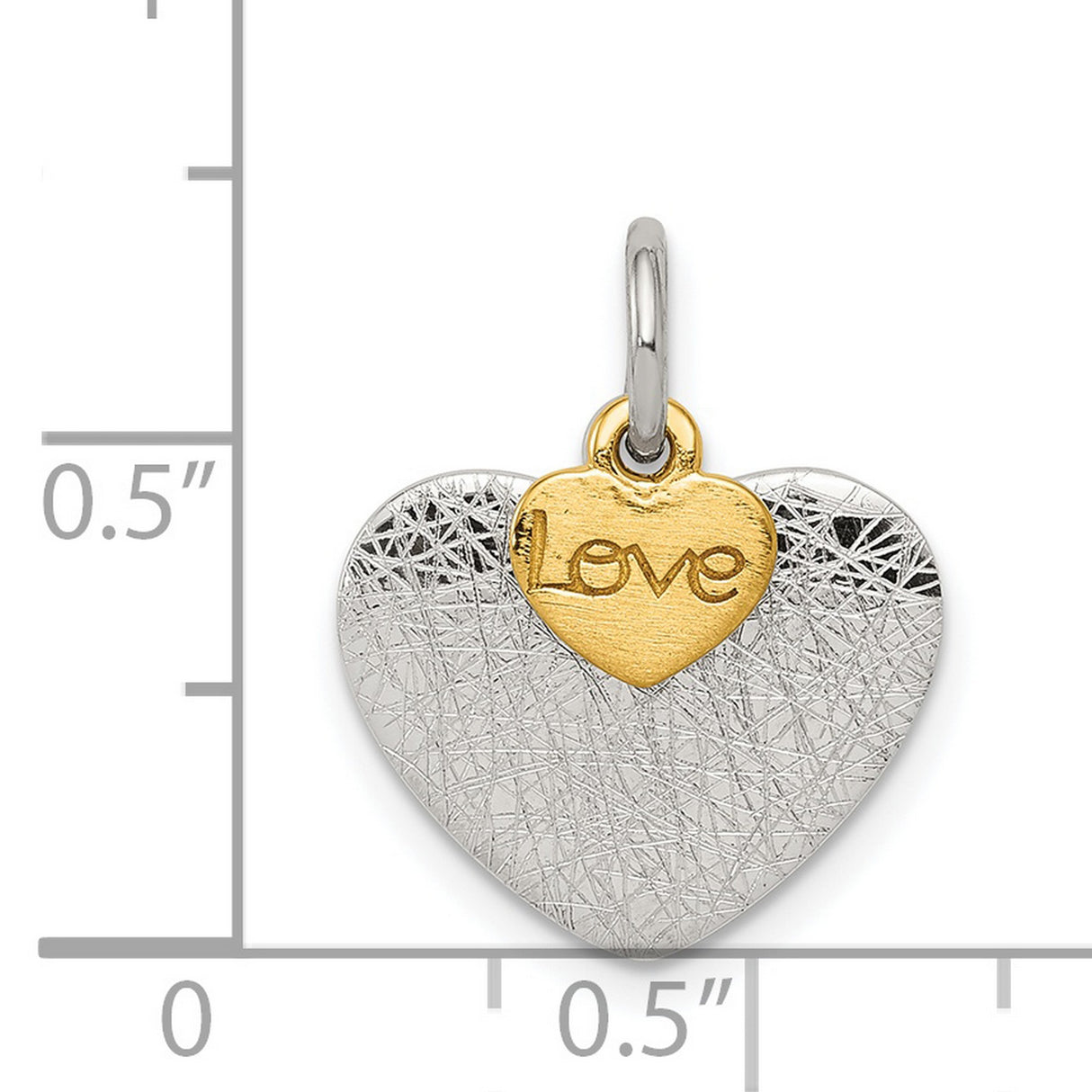 Sterling Silver Heart Pendant with Textured Finish and Gold Plated Love Accent