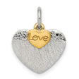 Sterling Silver Heart Pendant with Textured Finish and Gold Plated Love Accent
