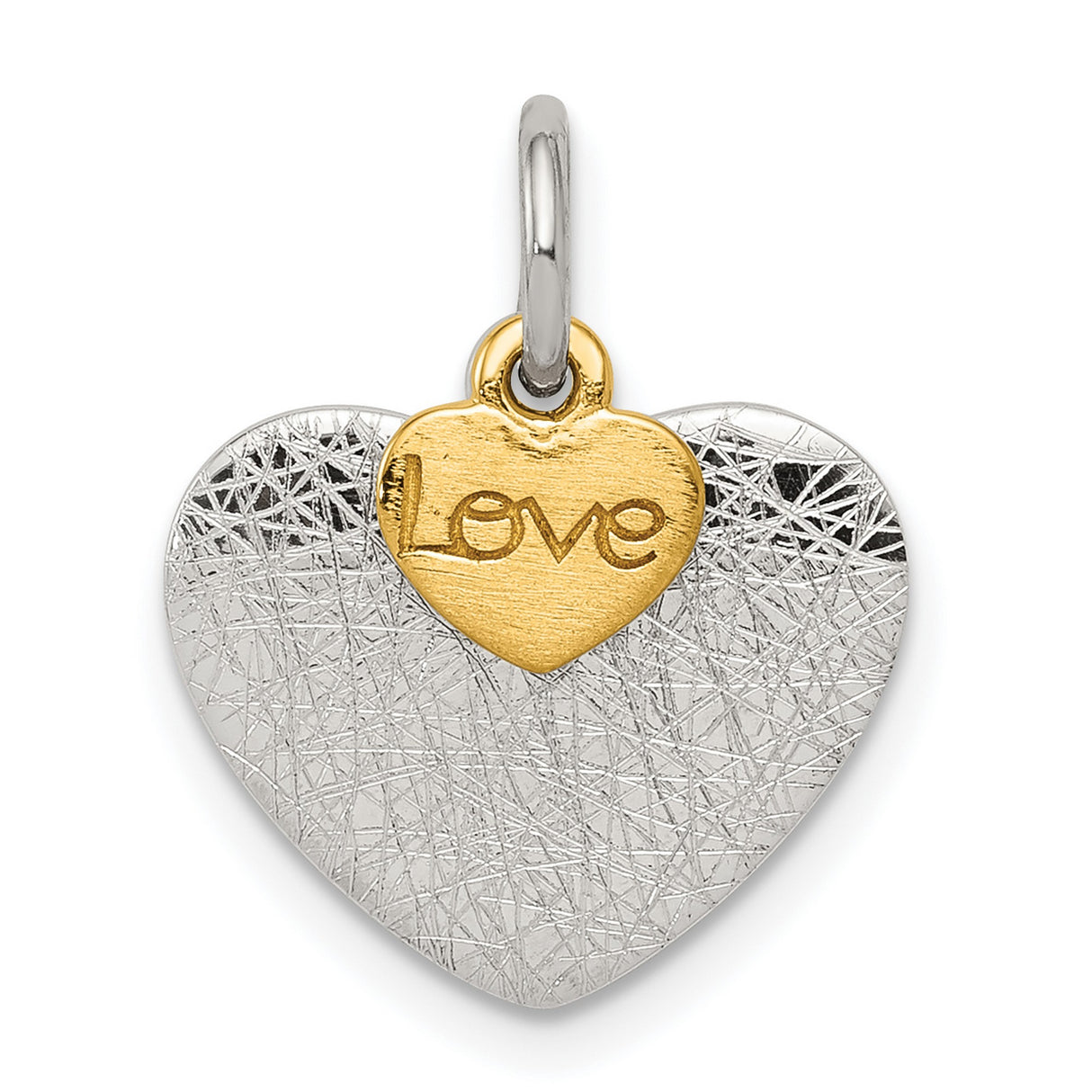 Sterling Silver Heart Pendant with Textured Finish and Gold Plated Love Accent