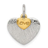 Sterling Silver Heart Pendant with Textured Finish and Gold Plated Love Accent