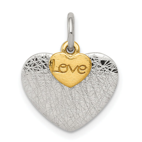 Sterling Silver Heart Pendant with Textured Finish and Gold Plated Love Accent