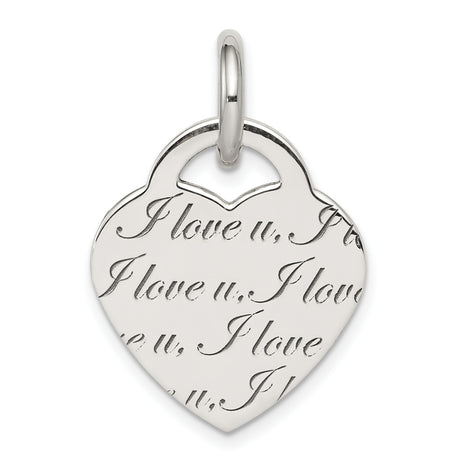 Sterling Silver Heart Pendant with I Love You Engraving, Romantic Jewelry for Women