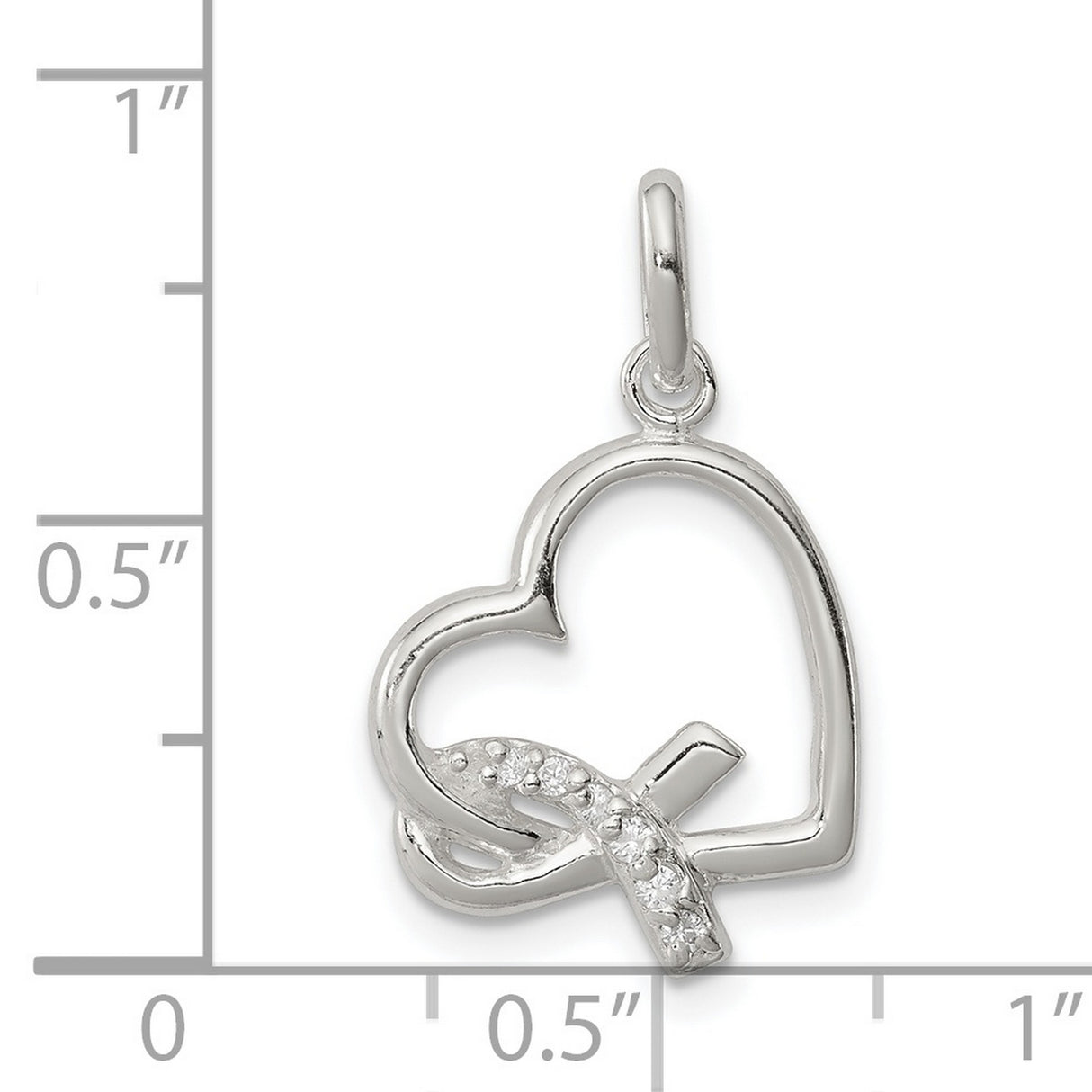 Sterling Silver Awareness Ribbon Heart Pendant with Cubic Zirconia, Symbolic Healing Jewelry for Women