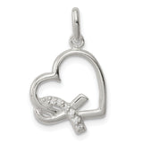 Sterling Silver Awareness Ribbon Heart Pendant with Cubic Zirconia, Symbolic Healing Jewelry for Women