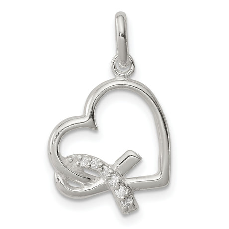 Sterling Silver Awareness Ribbon Heart Pendant with Cubic Zirconia, Symbolic Healing Jewelry for Women