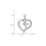 Sterling Silver Cross Pendant with Open Heart and Pave Cubic Zirconia Design