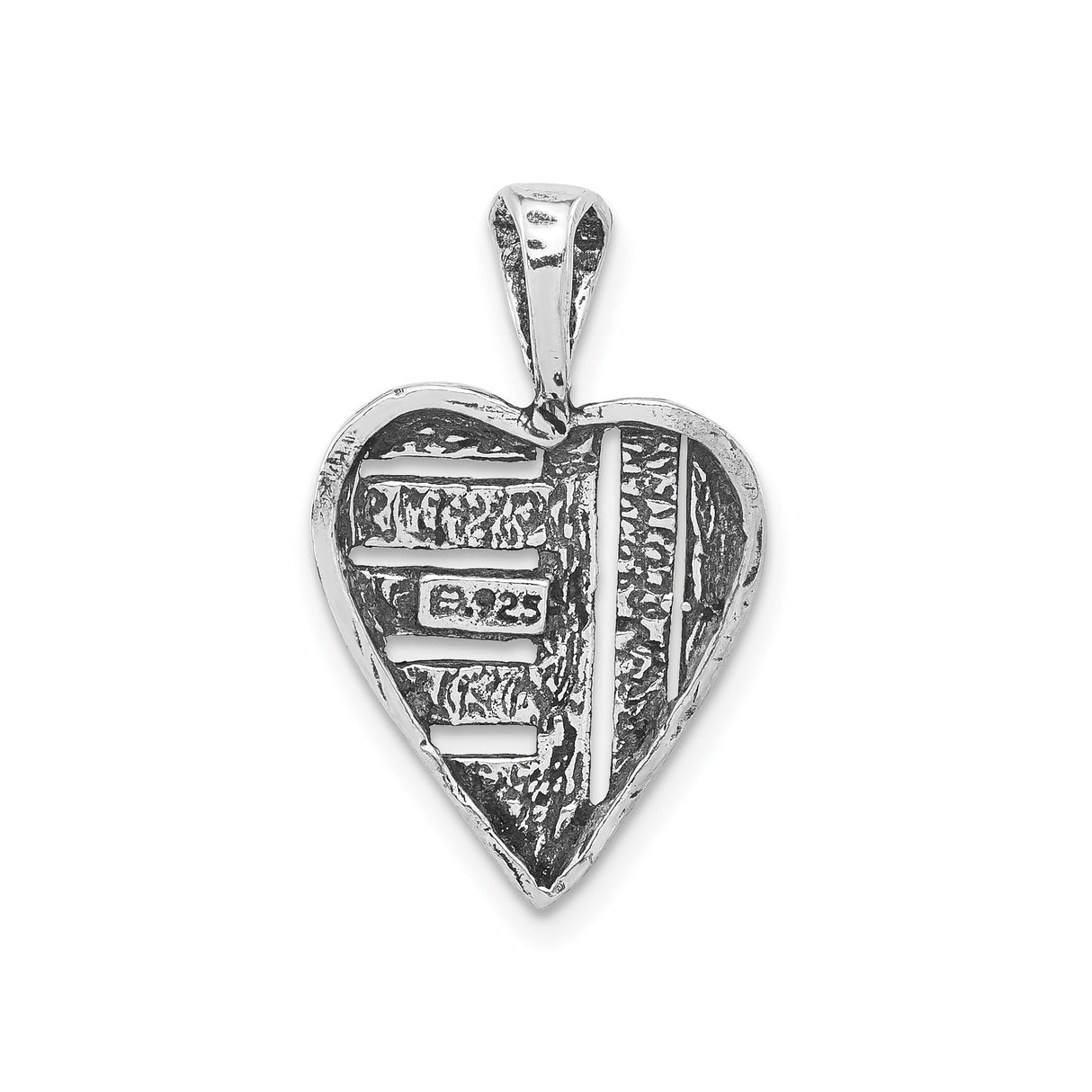 Sterling Silver Heart Pendant with Textured Abstract Design and Organic Linear Pattern
