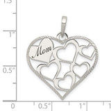 Sterling Silver Heart Pendant with Openwork Hearts and Mom Design for Women