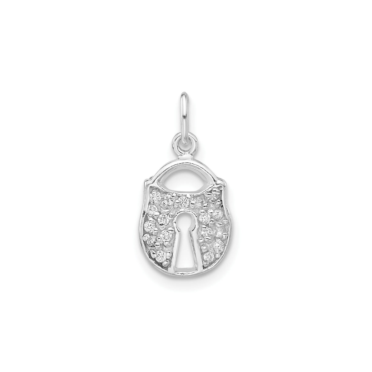 Sterling Silver Padlock Charm Pendant with Cubic Zirconia, Symbol of Love and Security