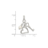 Sterling Silver Heart Key Pendant with Simulated Pearl, Romantic Charm Design for Women