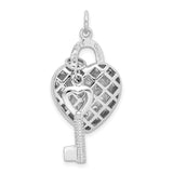 Sterling Silver Heart Lock and Key Pendant with Cubic Zirconia, Romantic Jewelry for Women