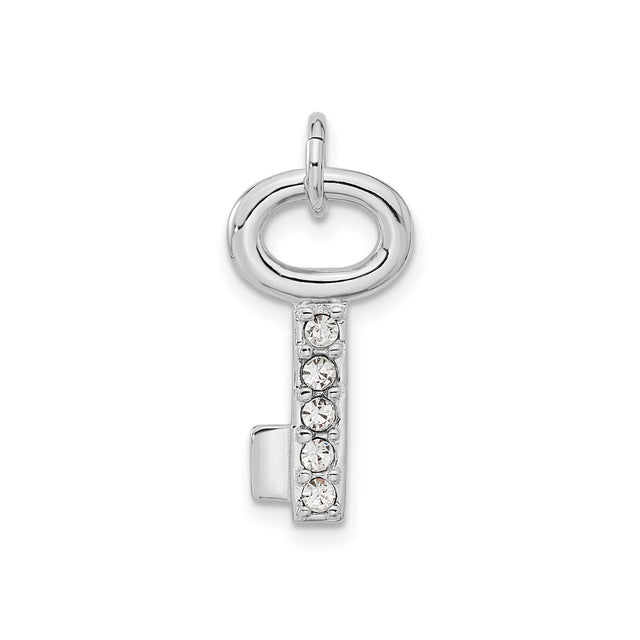 Sterling Silver Key Pendant with Cubic Zirconia, Symbolic Charm for Women
