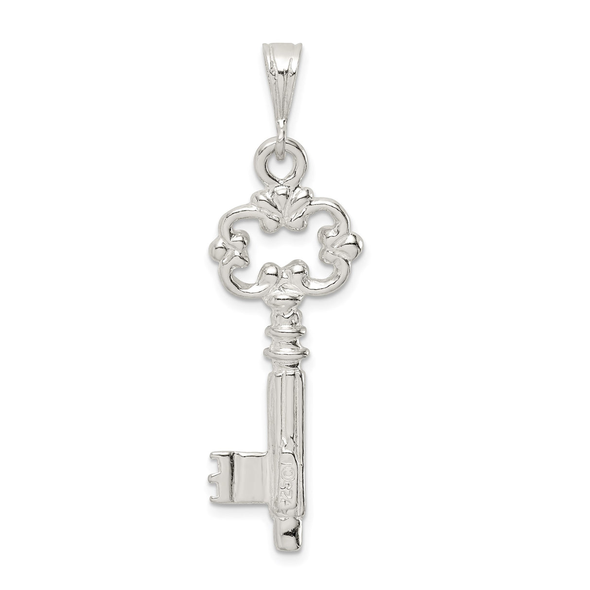 Sterling Silver Key Pendant with Ornate Scroll Design, Vintage Style Jewelry for Women