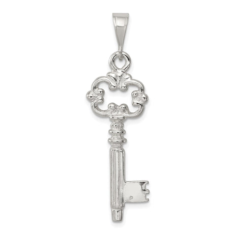 Sterling Silver Key Pendant with Ornate Scroll Design, Vintage Style Jewelry for Women