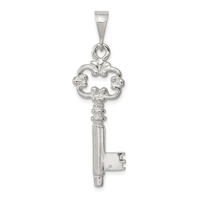 Sterling Silver Key Pendant with Ornate Scroll Design, Vintage Style Jewelry for Women
