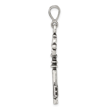 Sterling Silver Key Pendant with Ornate Filigree Design, Vintage Skeleton Charm for Women and Men