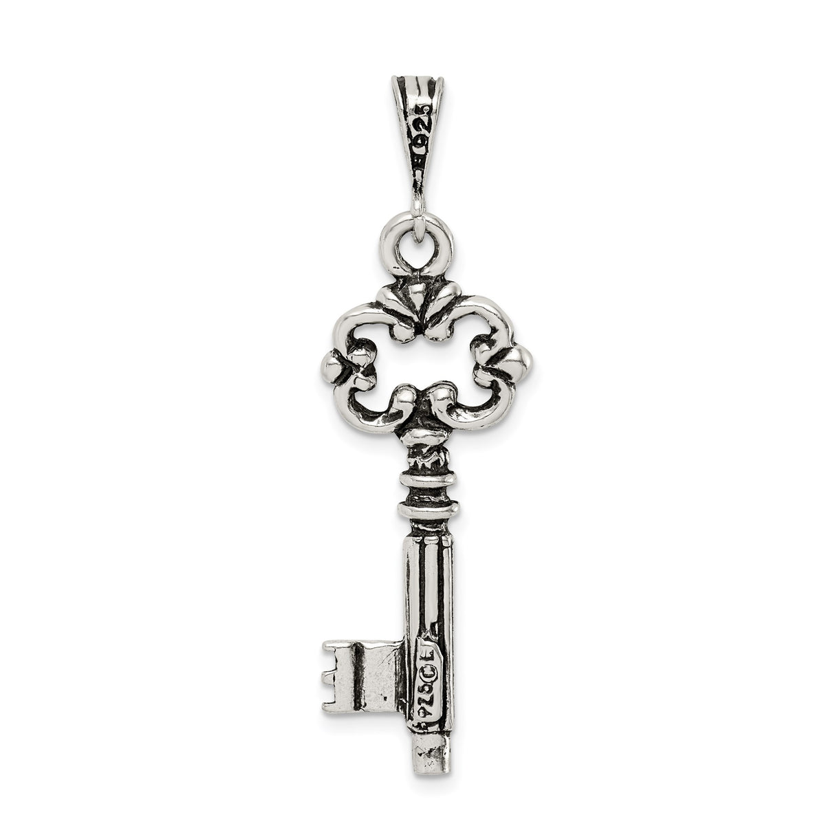 Sterling Silver Key Pendant with Ornate Filigree Design, Vintage Skeleton Charm for Women and Men