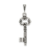 Sterling Silver Key Pendant with Ornate Filigree Design, Vintage Skeleton Charm for Women and Men