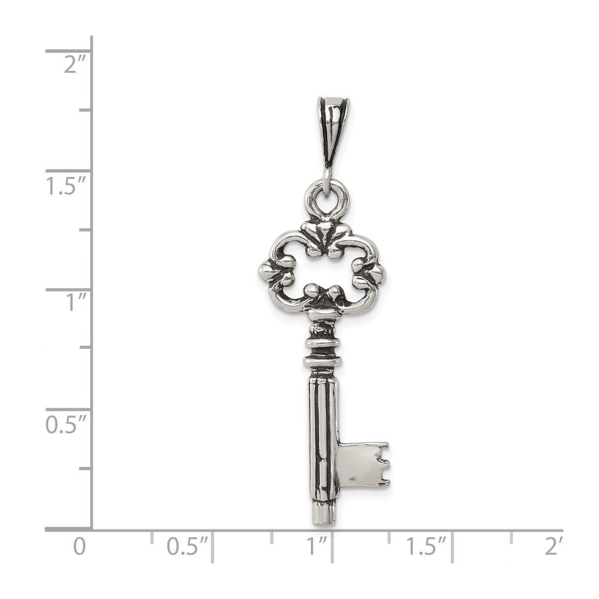 Sterling Silver Key Pendant with Ornate Filigree Design, Vintage Skeleton Charm for Women and Men