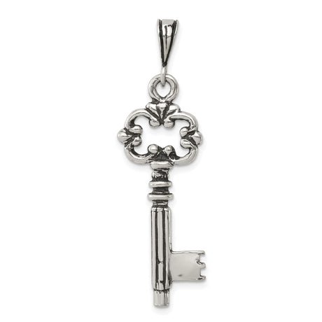 Sterling Silver Key Pendant with Ornate Filigree Design, Vintage Skeleton Charm for Women and Men