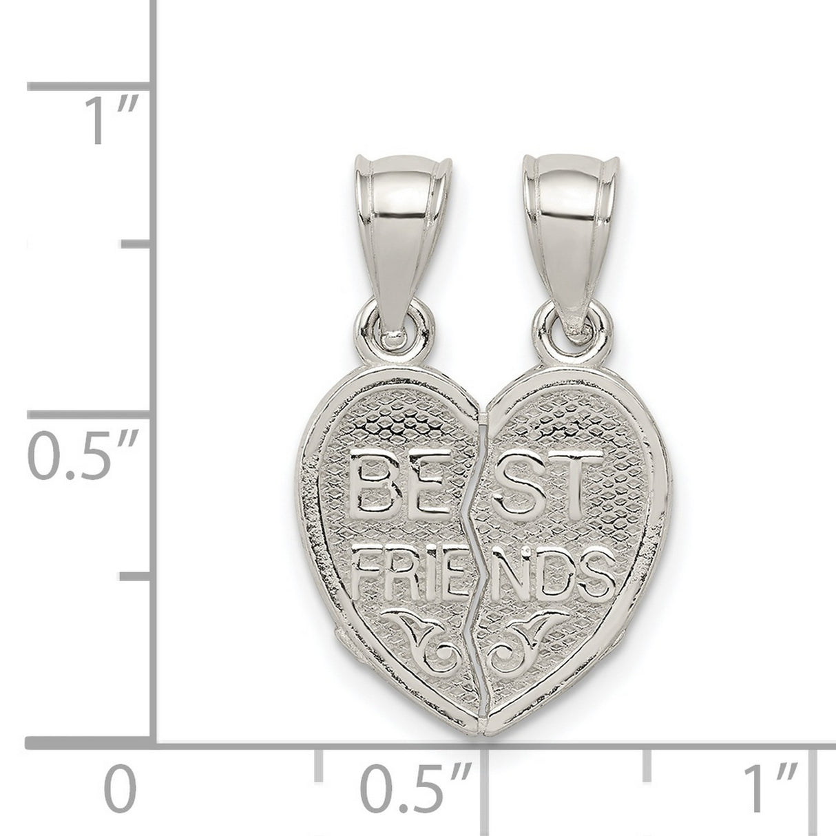 Polished Mini Best Friends Break Away Heart Charm Pendant in Real 925 Sterling Silver