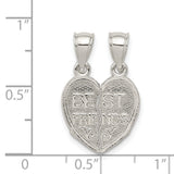 Polished Mini Best Friends Break Away Heart Charm Pendant in Real 925 Sterling Silver