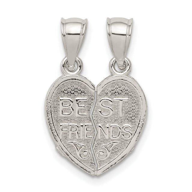 Polished Mini Best Friends Break Away Heart Charm Pendant in Real 925 Sterling Silver