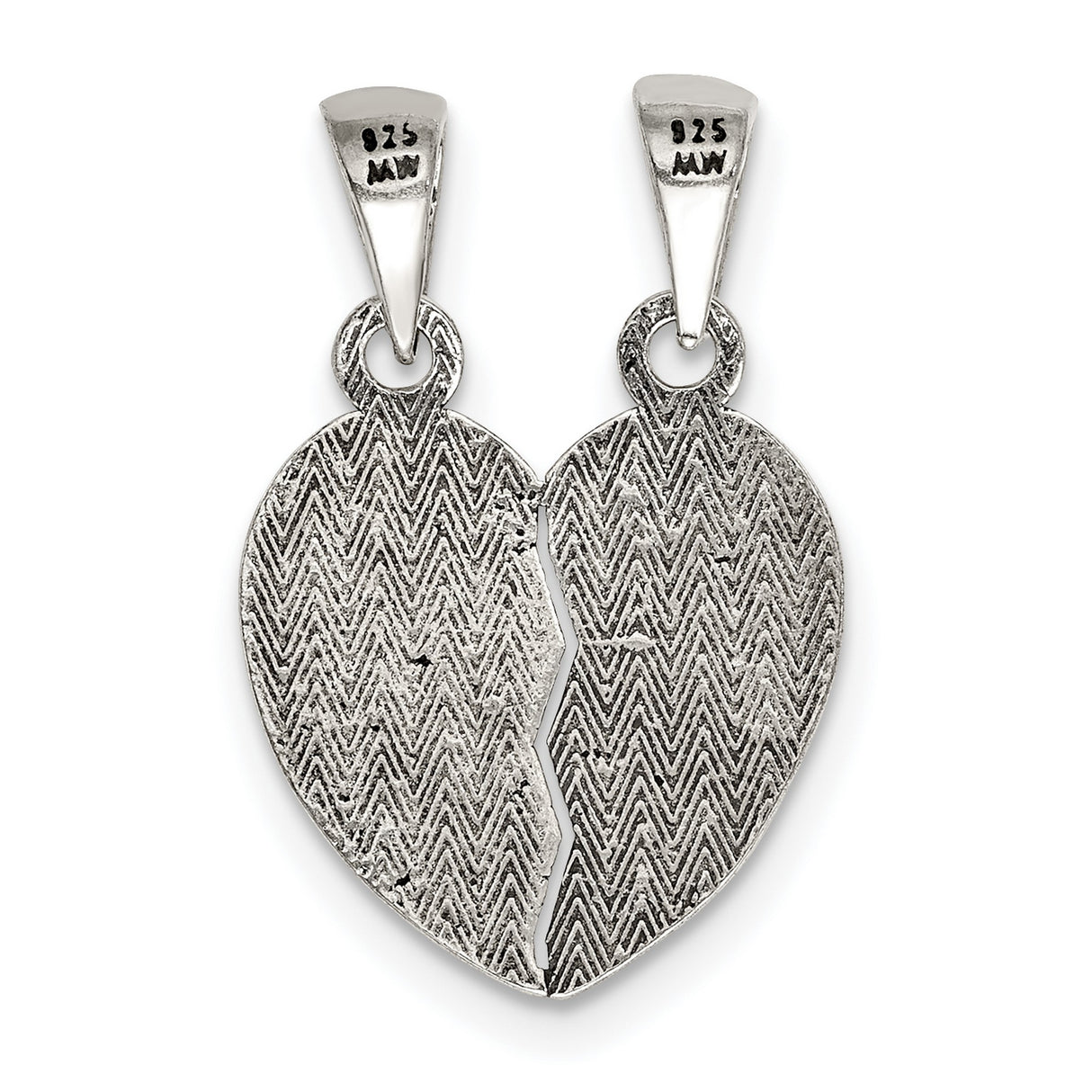 Antiqued Mini Best Friends Break Away Heart Charm Pendant in Real 925 Sterling Silver