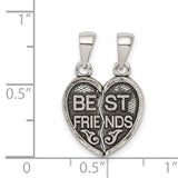 Antiqued Mini Best Friends Break Away Heart Charm Pendant in Real 925 Sterling Silver