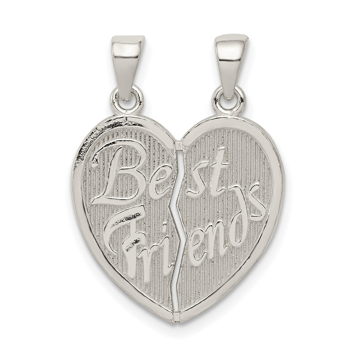 Sterling Silver Split Heart Pendant Set, Friendship Charm Jewelry for Two