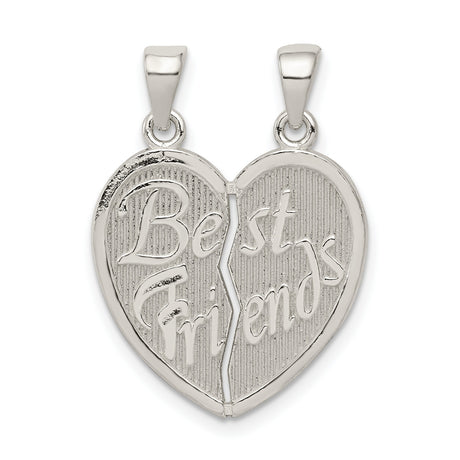 Polished Best Friends Break Apart Heart Charm Pendant in Real 925 Sterling Silver