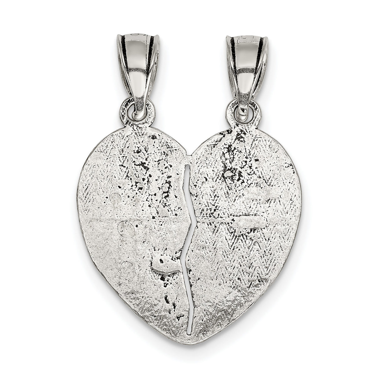 Antiqued Best Friends Break Apart Heart Charm Pendant in Real 925 Sterling Silver