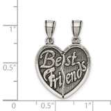 Antiqued Best Friends Break Apart Heart Charm Pendant in Real 925 Sterling Silver