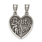 Antiqued Best Friends Break Apart Heart Charm Pendant in Real 925 Sterling Silver