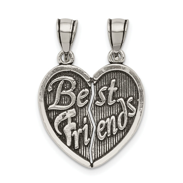 Antiqued Best Friends Break Apart Heart Charm Pendant in Real 925 Sterling Silver