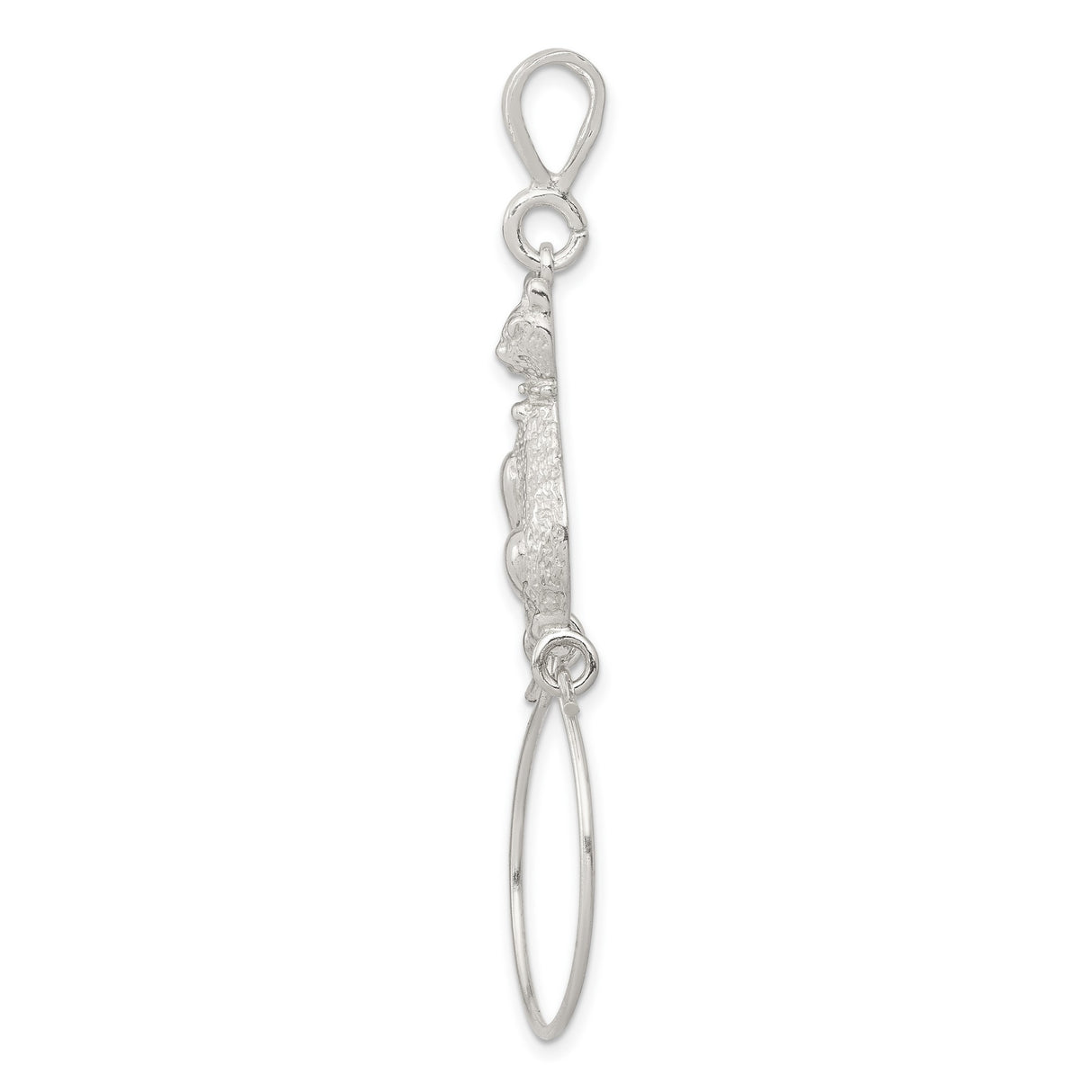 Cat Sitting on Holder Charm Pendant in Real 925 Sterling Silver