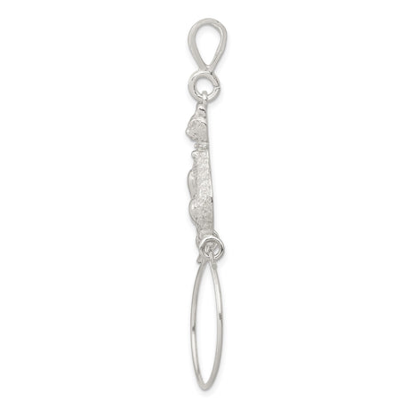 Cat Sitting on Holder Charm Pendant in Real 925 Sterling Silver