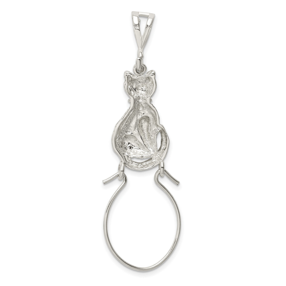 Cat Sitting on Holder Charm Pendant in Real 925 Sterling Silver