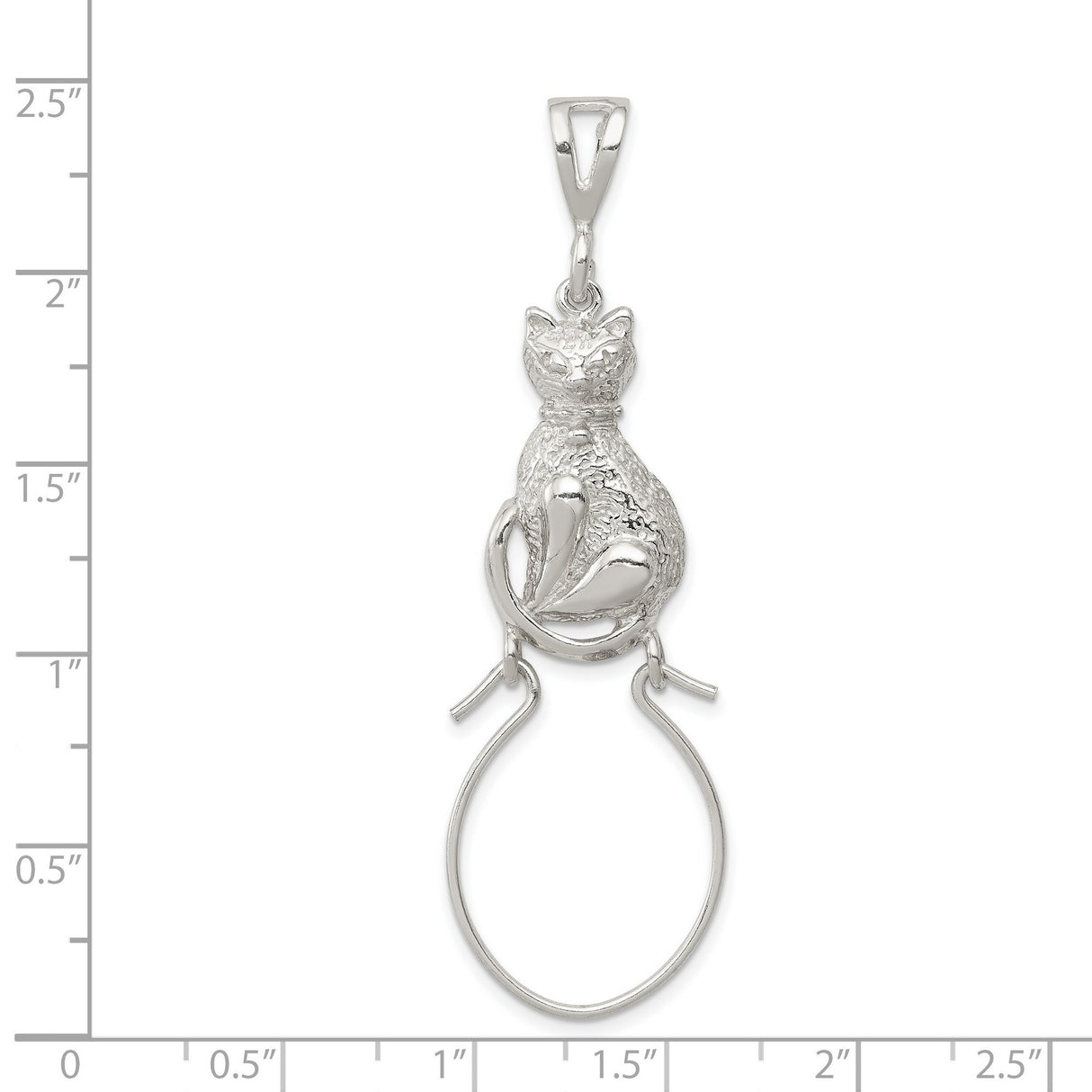 Cat Sitting on Holder Charm Pendant in Real 925 Sterling Silver