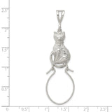 Cat Sitting on Holder Charm Pendant in Real 925 Sterling Silver