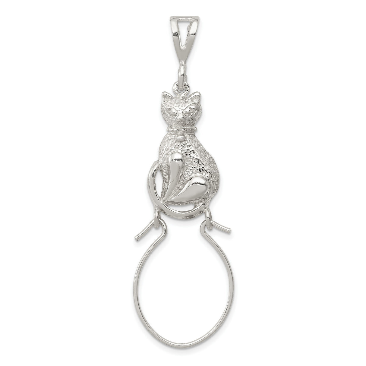 Cat Sitting on Holder Charm Pendant in Real 925 Sterling Silver